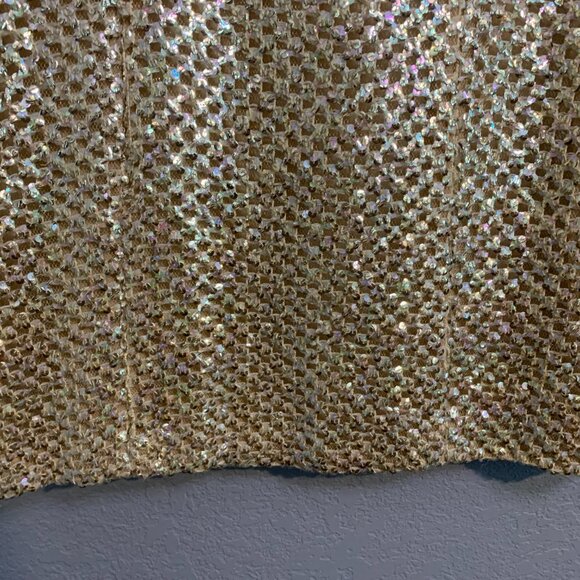 Vintage Mod Gold Knit Sequin Lined Rhinestone Collar Shift Dress Pat Sandler - Picture 7 of 10